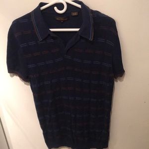 Ben Sherman 100% Cotton midnight blue polo with baby blue and orange pattern